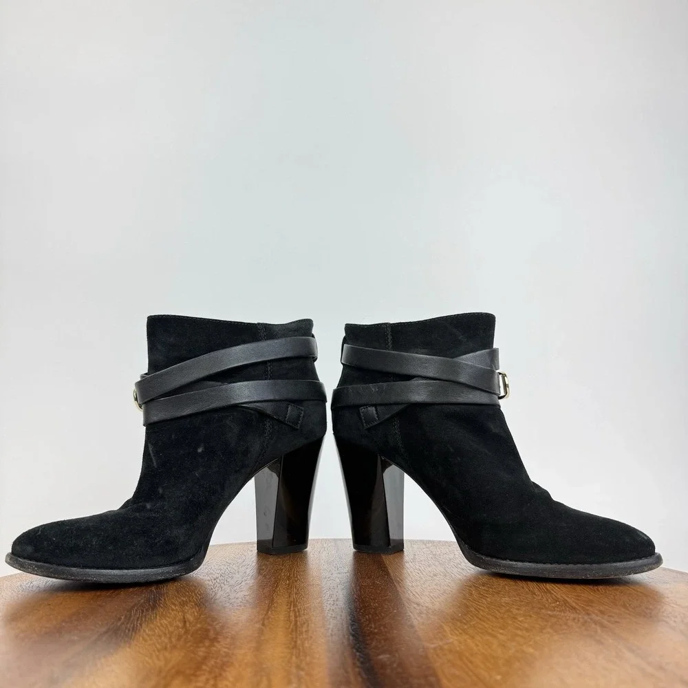 Womens Jimmy Choo Melba 80 Buckled Black Suede Block Heel Ankle Boots Size EU 38